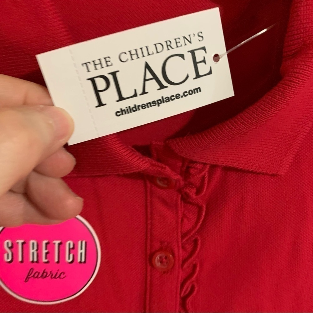 The Children’s Place Stretch Fabric Red Short Sleeve Ruffle Polo. LG 10/12 - Picture 5 of 7